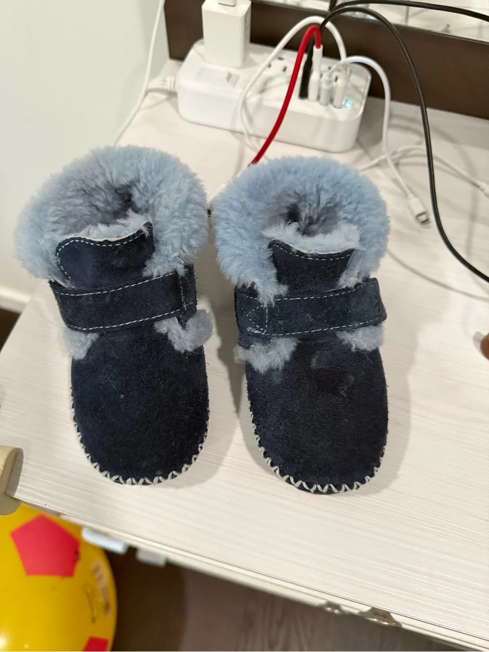Toddler Navy Suede Genuine Sheepskin Fur booties - Cozy Winter